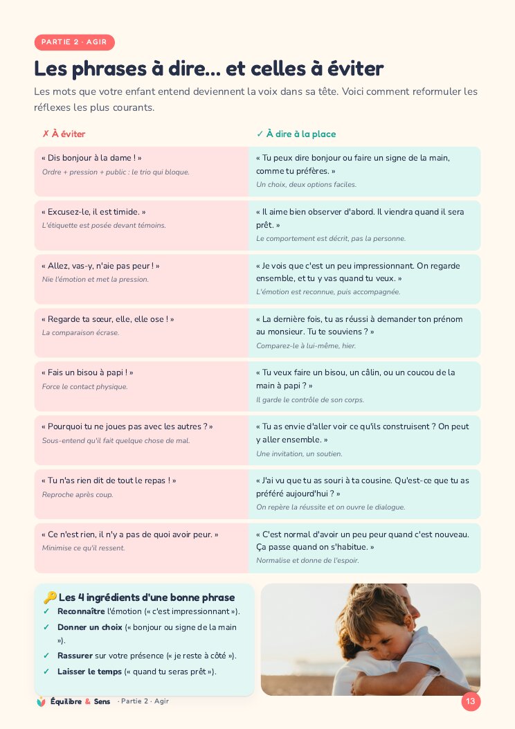 Page des phrases à dire
